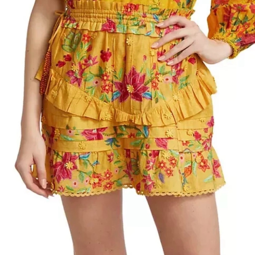 FARM RIO FLOWER DREAM YELLOW FLORAL MINI SKIRT $160 New with Tag!